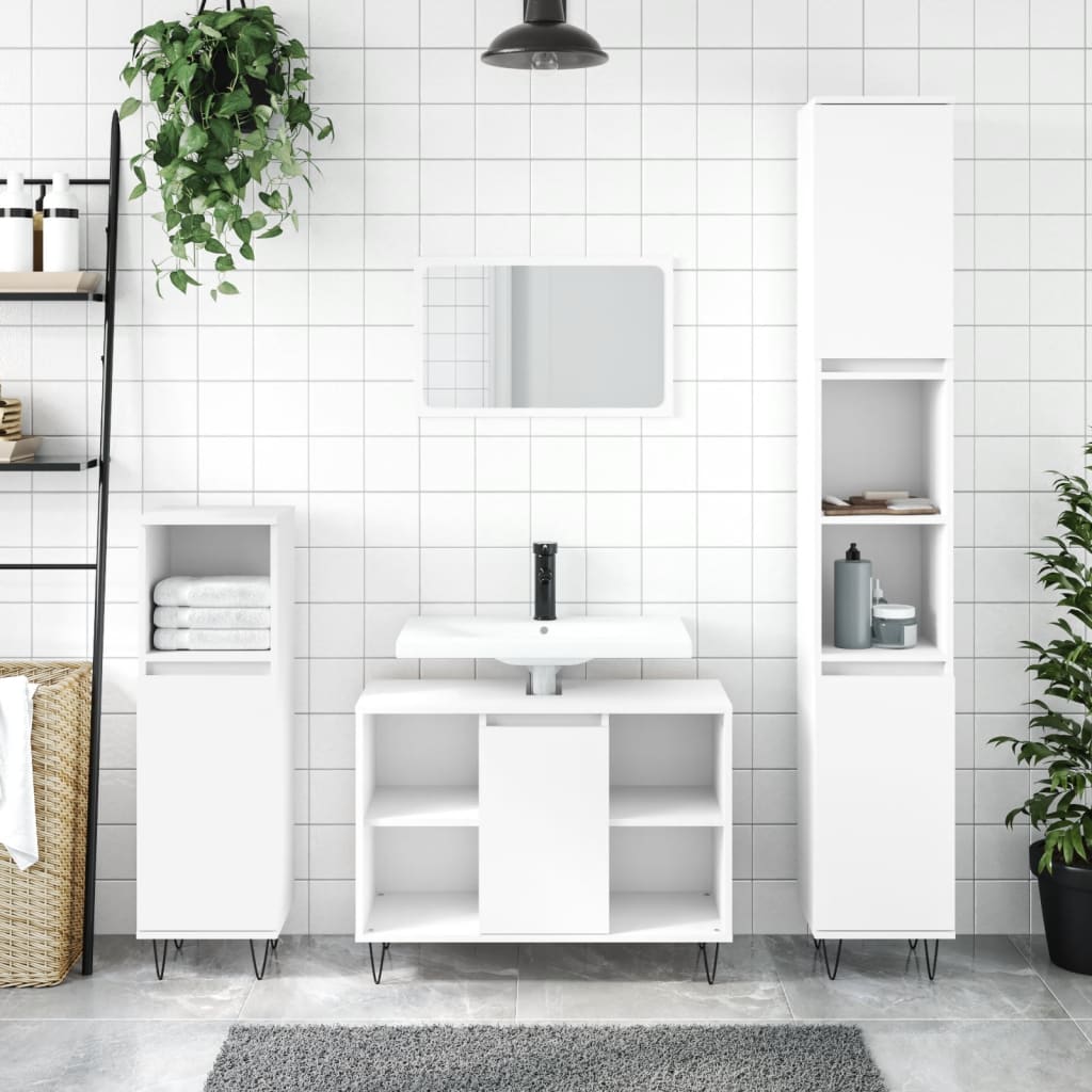 -Delige Badkamermeubelset Bewerkt Hout Wit