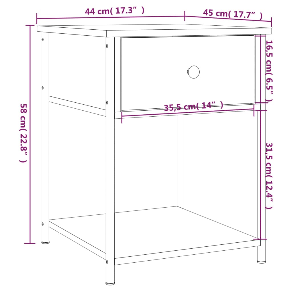 Nachtkastjes 2 St 44X45X58 Cm Bewerkt Hout Gerookt Eikenkleurig