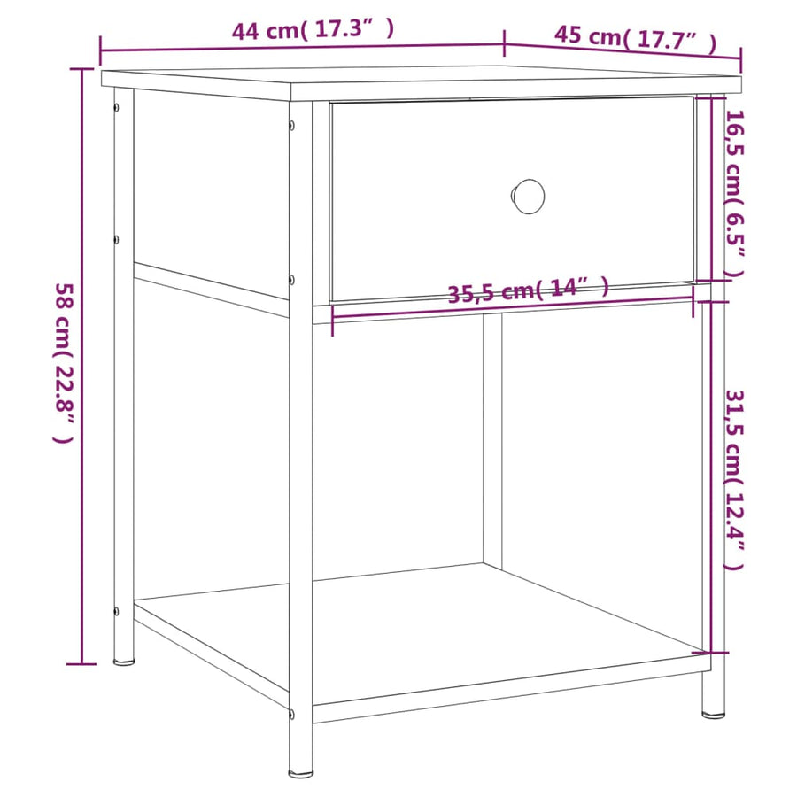Nachtkastjes 2 St 44X45X58 Cm Bewerkt Hout Gerookt Eikenkleurig