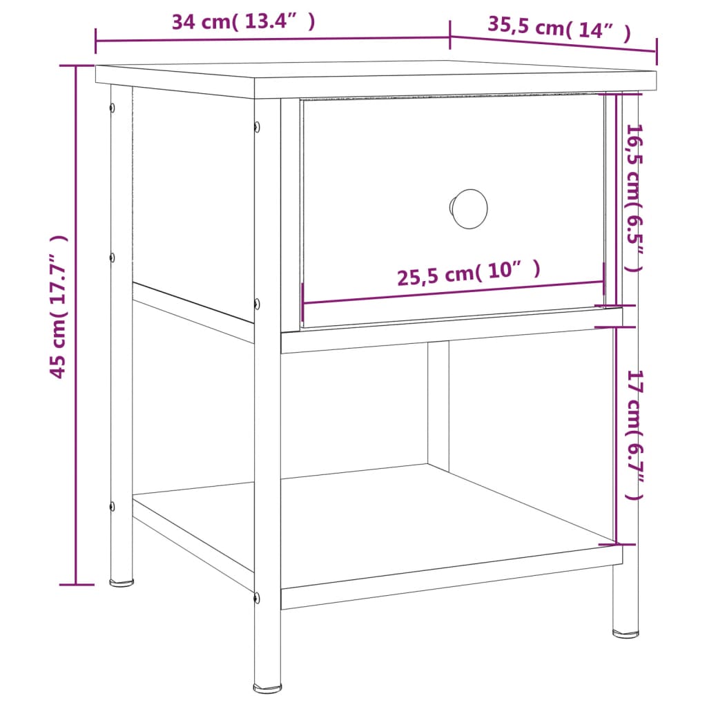 Nachtkastje 34X35,5X45 Cm Bewerkt Hout Kleurig 1 Sonoma eiken