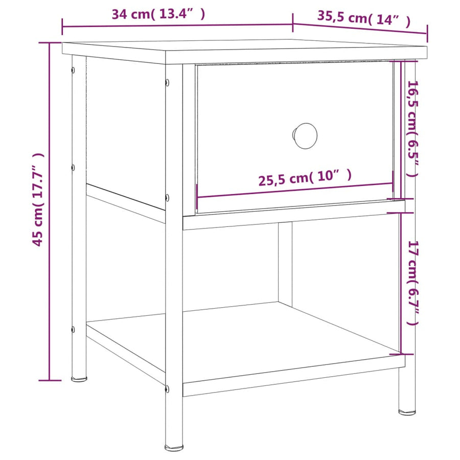 Nachtkastje 34X35,5X45 Cm Bewerkt Hout Kleurig 1 Sonoma eiken