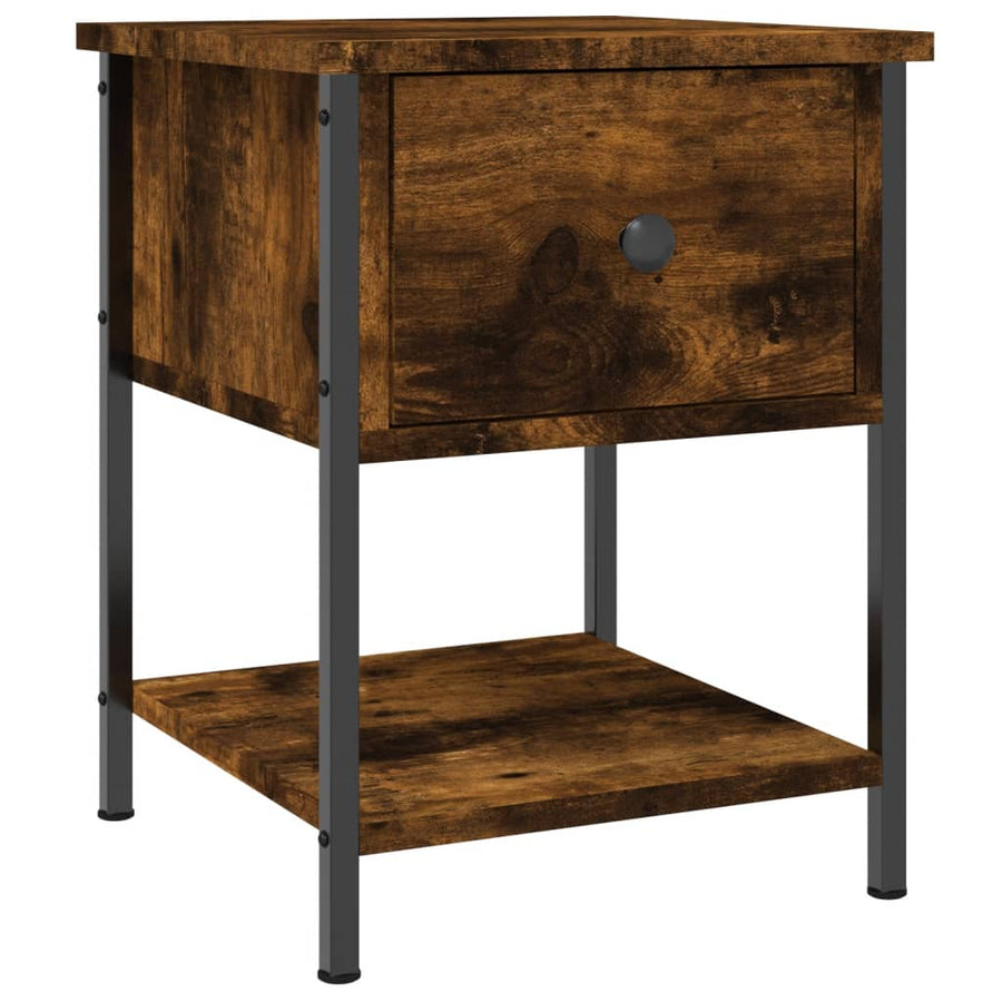 Nachtkastje 34X35,5X45 Cm Bewerkt Hout Kleurig 1 Gerookt eiken