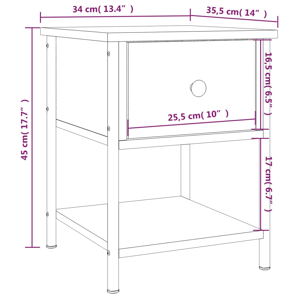 Nachtkastjes 34X35,5X45 Cm Bewerkt Hout Kleur 2 Gerookt eiken