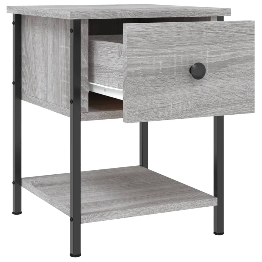 Nachtkastje 34X35,5X45 Cm Bewerkt Hout Eikenkleur 1 Grijs sonoma