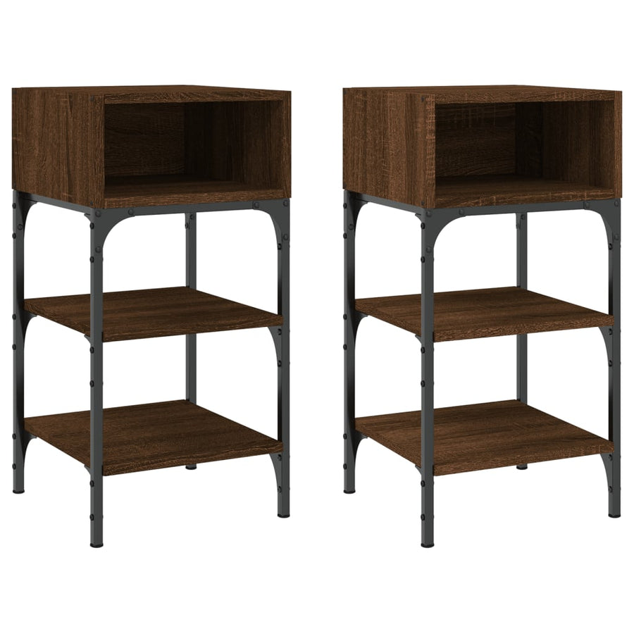 Nachtkastjes 2 St 35X34,5X70 Cm Bewerkt Hout Bruin Eikenkleur