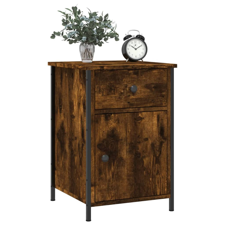 Nachtkastje 40X42X60 Cm Bewerkt Hout Gerookt Eikenkleurig