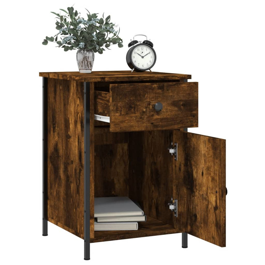Nachtkastje 40X42X60 Cm Bewerkt Hout Gerookt Eikenkleurig
