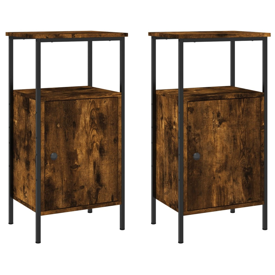 Nachtkastjes 41X31X80 Cm Bewerkt Hout Kleurig 2 Gerookt eiken
