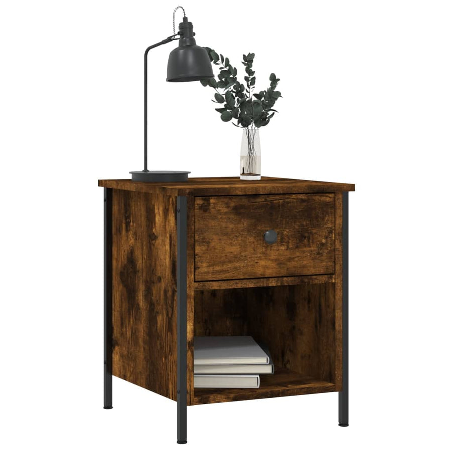 Nachtkastje 40X42X50 Cm Bewerkt Hout Kleurig 1 Gerookt eiken