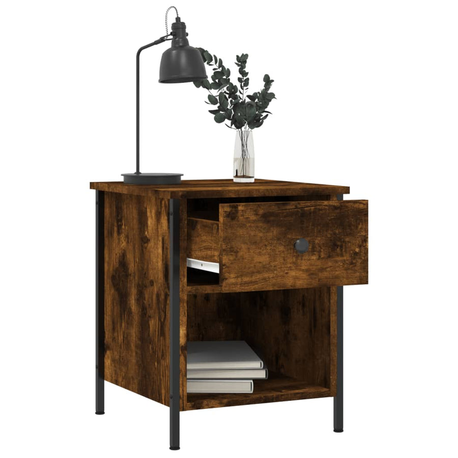 Nachtkastje 40X42X50 Cm Bewerkt Hout Kleurig 1 Gerookt eiken