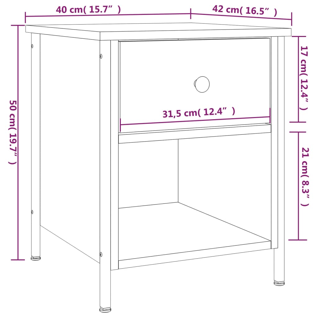 Nachtkastjes 40X4X50 Cm Bewerkt Hout Kleurig 2 Gerookt eiken