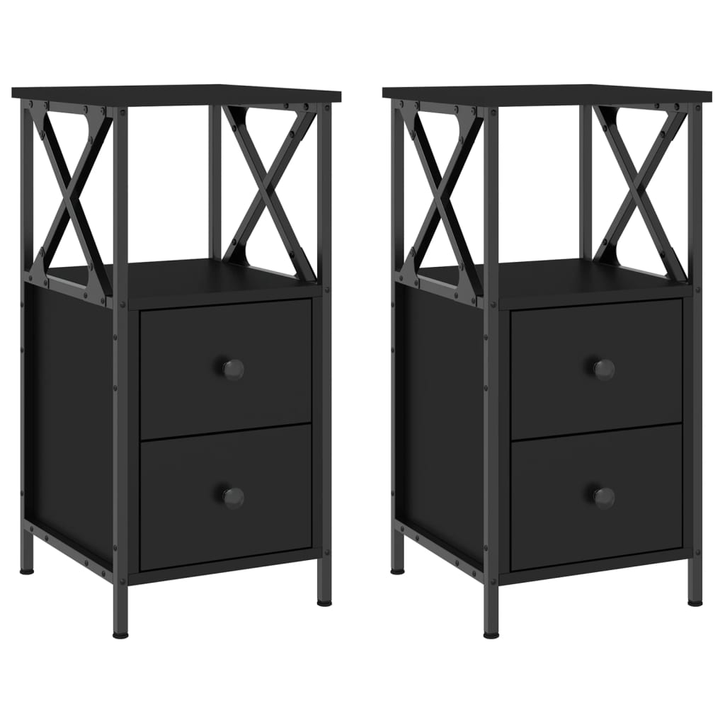 Nachtkastjes 2 st 34x35,5x70 cm bewerkt hout zwart