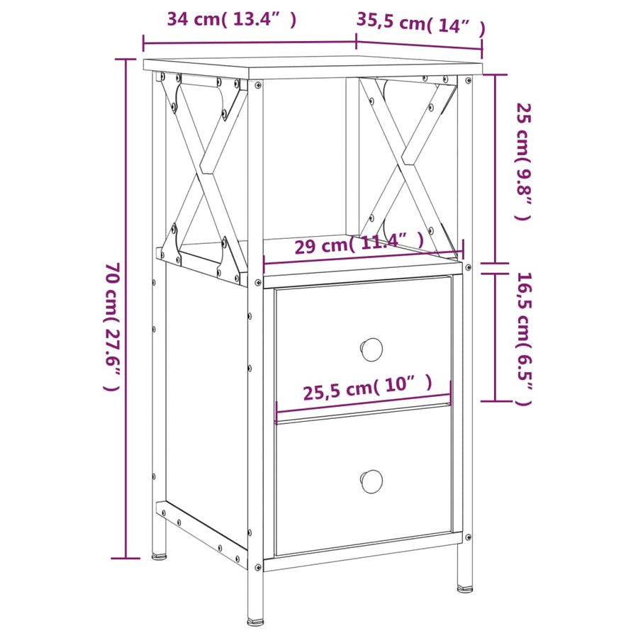 Nachtkastjes 34X35,5X70 Cm Kleurig 2 Sonoma eiken