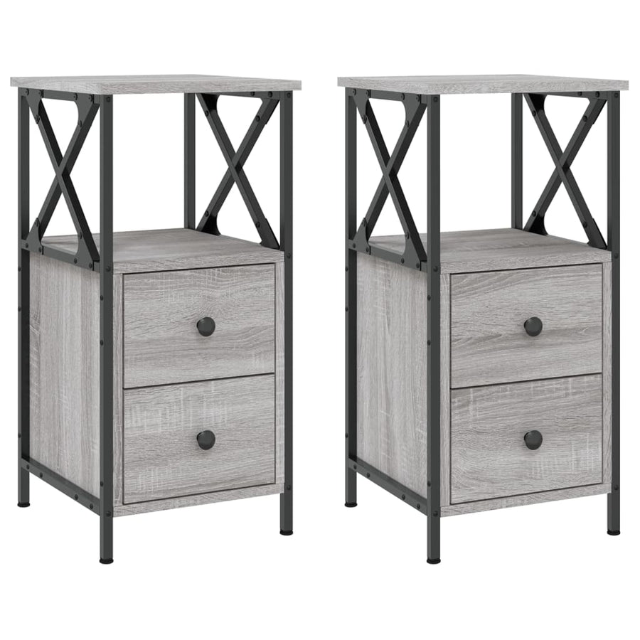 Nachtkastjes 2 St 34X35,5X70 Cm Bewerkt Hout Grijs Sonoma Eiken