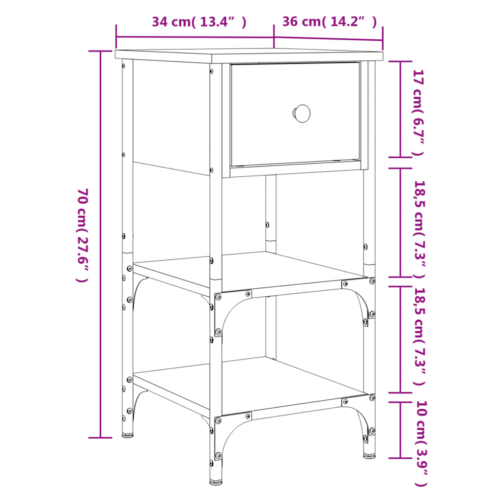 Nachtkastjes 2 St 34X36X70 Cm Bewerkt Hout Sonoma Eikenkleurig
