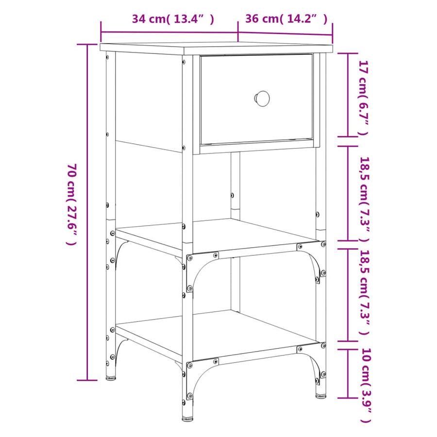 Nachtkastjes 2 St 34X36X70 Cm Bewerkt Hout Sonoma Eikenkleurig