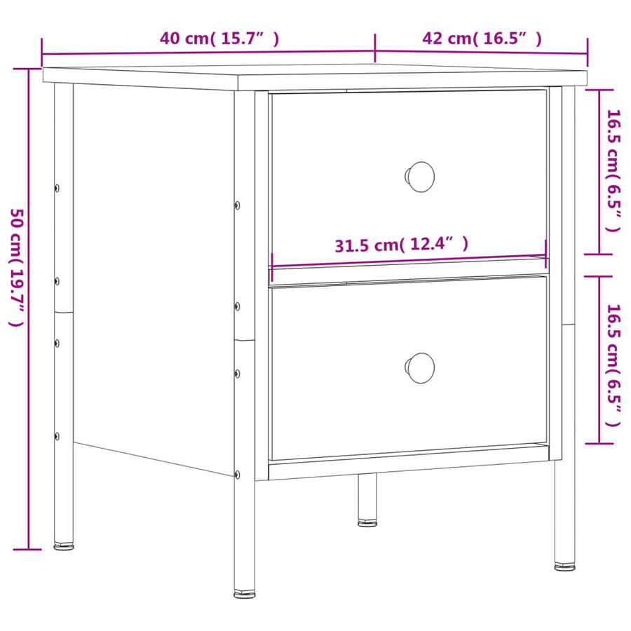 Nachtkastjes 2 St 40X42X50 Cm Bewerkt Hout Gerookt Eikenkleurig