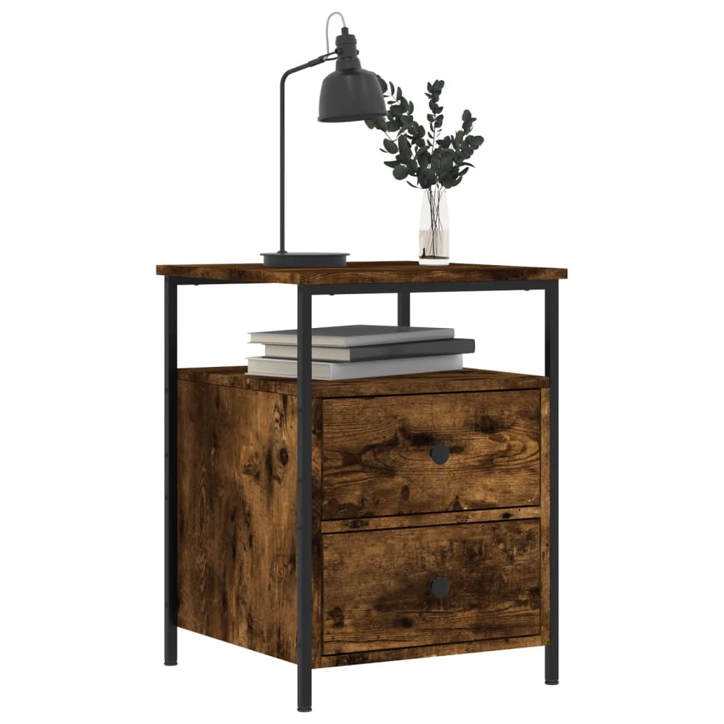 Nachtkastje 44X45X60 Cm Bewerkt Hout Gerookt Eikenkleurig