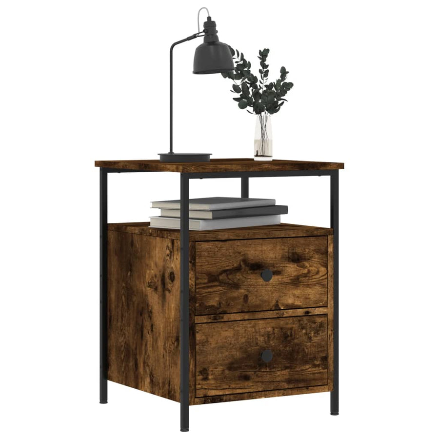 Nachtkastje 44X45X60 Cm Bewerkt Hout Gerookt Eikenkleurig