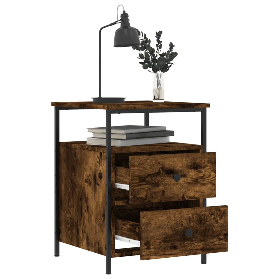 Nachtkastje 44X45X60 Cm Bewerkt Hout Gerookt Eikenkleurig