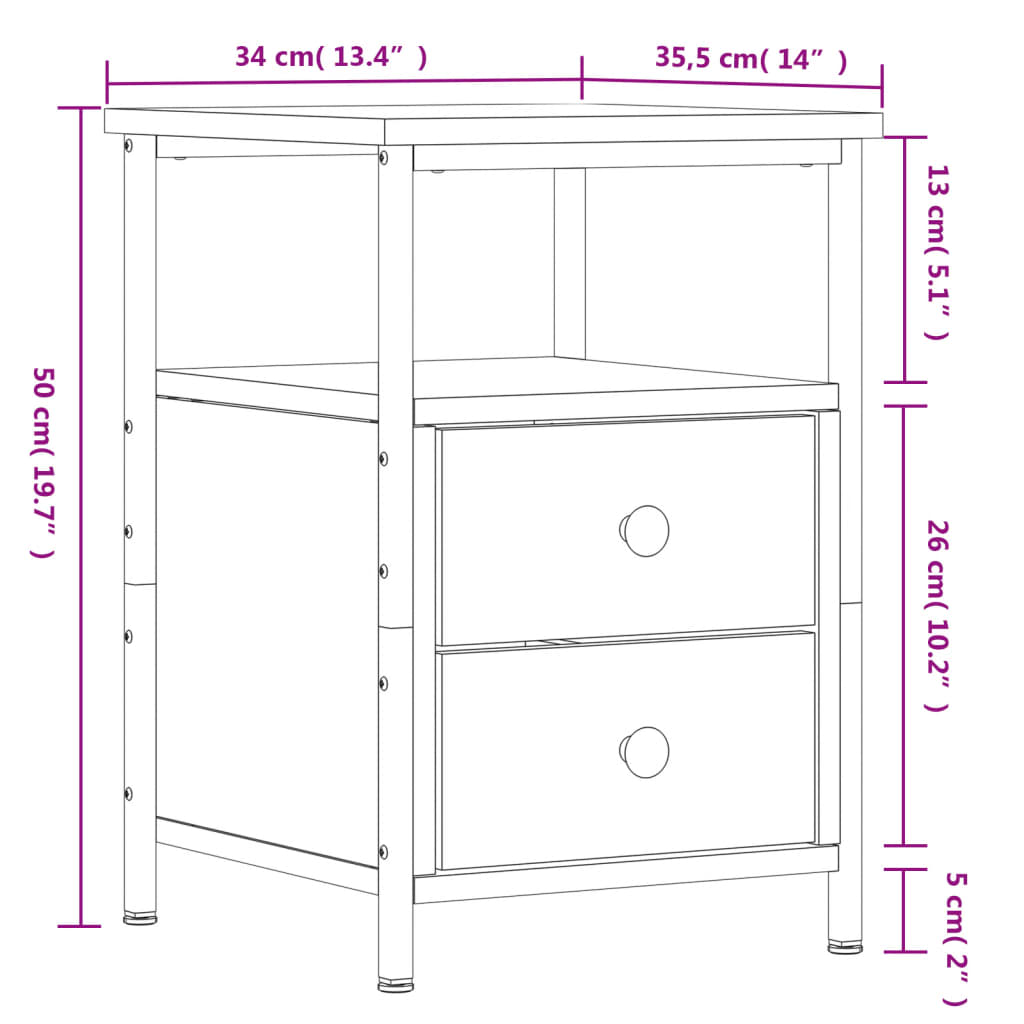 Nachtkastjes 34X35,5X50 Cm Bewerkt Hout Bruin Eikenkleur 2 Bruineiken