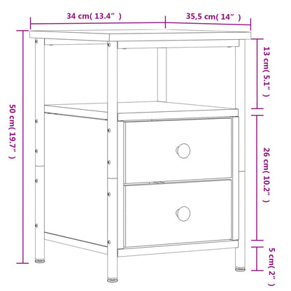 Nachtkastjes 34X35,5X50 Cm Bewerkt Hout Bruin Eikenkleur 2 Bruineiken