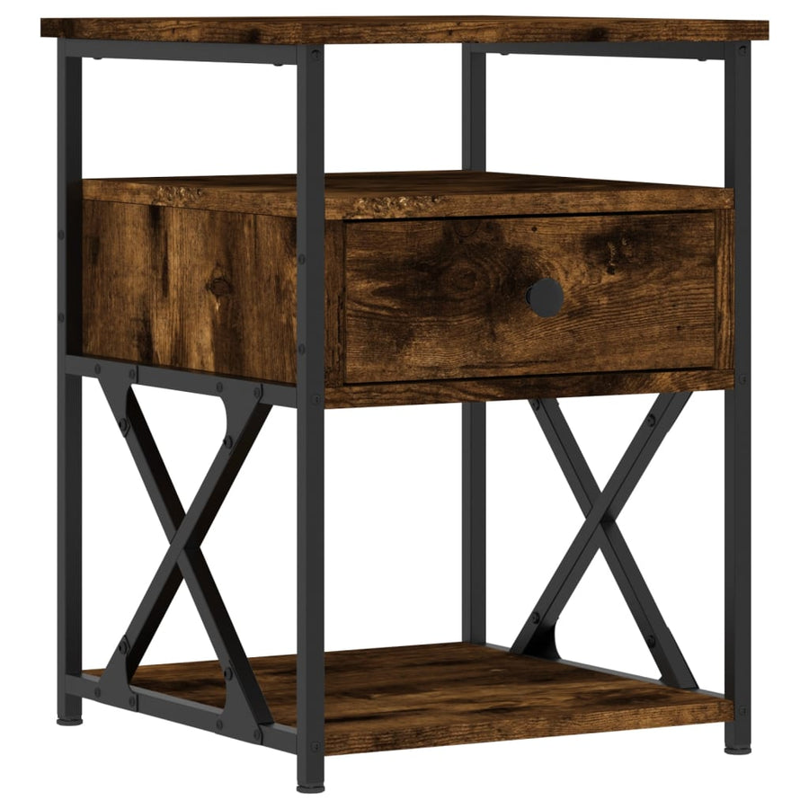 Nachtkastje 40X42X55 Cm Bewerkt Hout Kleurig 1 Gerookt eiken