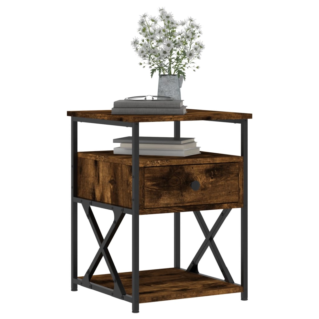 Nachtkastje 40X42X55 Cm Bewerkt Hout Kleurig 1 Gerookt eiken