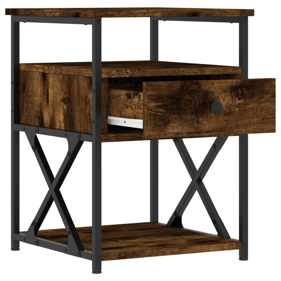 Nachtkastje 40X42X55 Cm Bewerkt Hout Kleurig 1 Gerookt eiken
