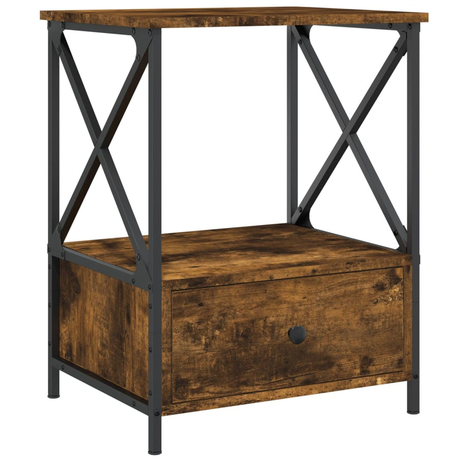 Nachtkastje 50X41X65 Cm Bewerkt Hout Gerookt Eikenkleurig