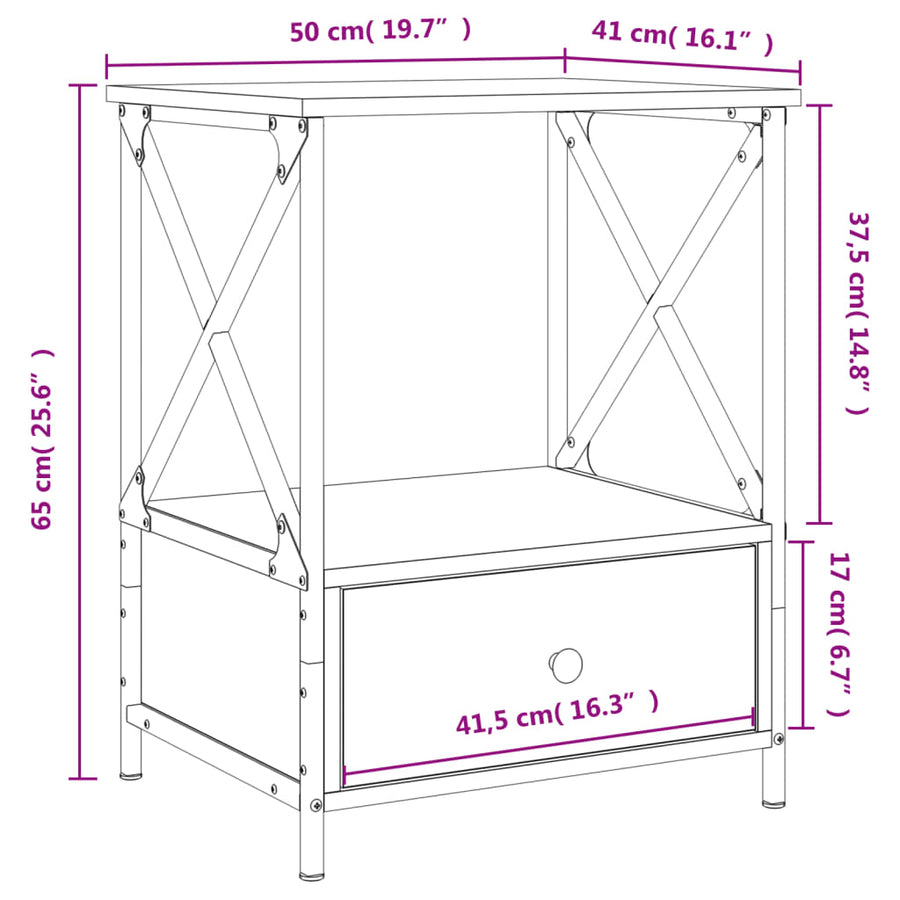 Nachtkastjes 2 St 50X41X65 Cm Bewerkt Hout Gerookt Eikenkleurig