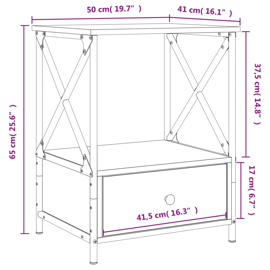 Nachtkastjes 50X41X65 Cm Bewerkt Hout Eiken 2 Grijs sonoma
