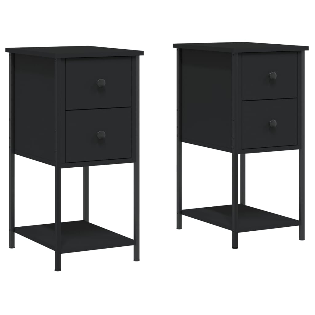 Nachtkastjes 2 St 32X42X70 Cm Bewerkt Hout Zwart
