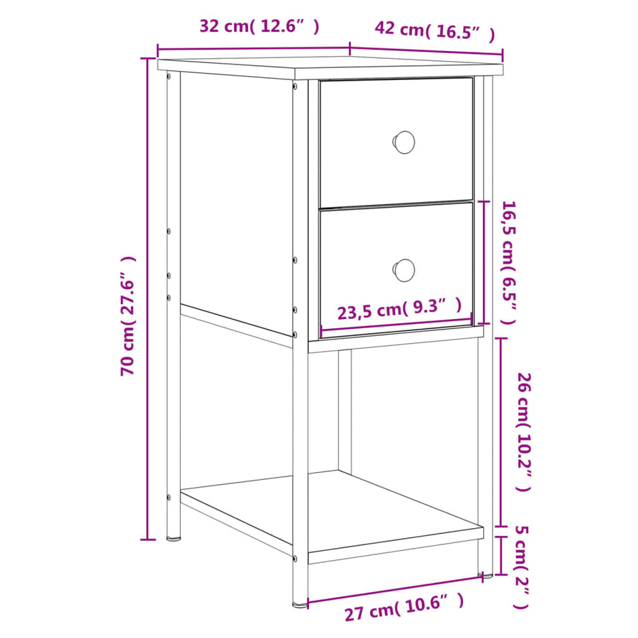 Nachtkastjes 32X42X70 Cm Bewerkt Hout Kleurig Sonoma eiken