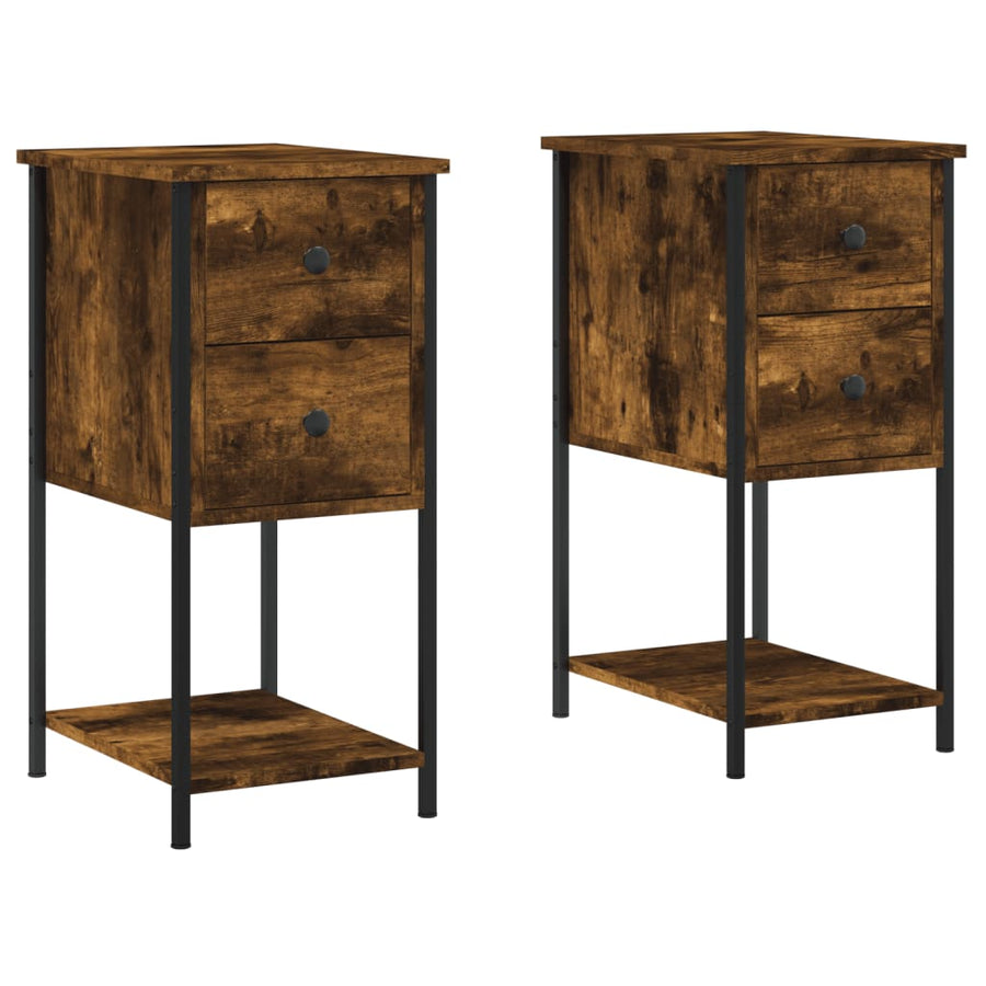 Nachtkastjes 2 St 32X42X70 Cm Bewerkt Hout Gerookt Eikenkleurig