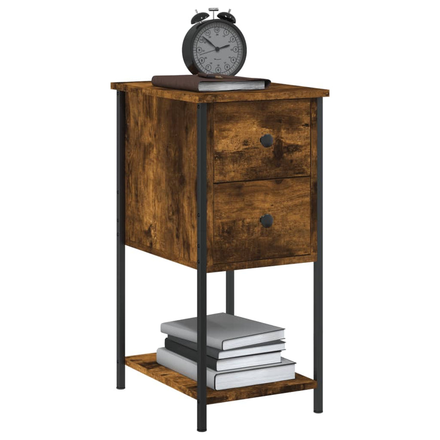Nachtkastjes 2 St 32X42X70 Cm Bewerkt Hout Gerookt Eikenkleurig