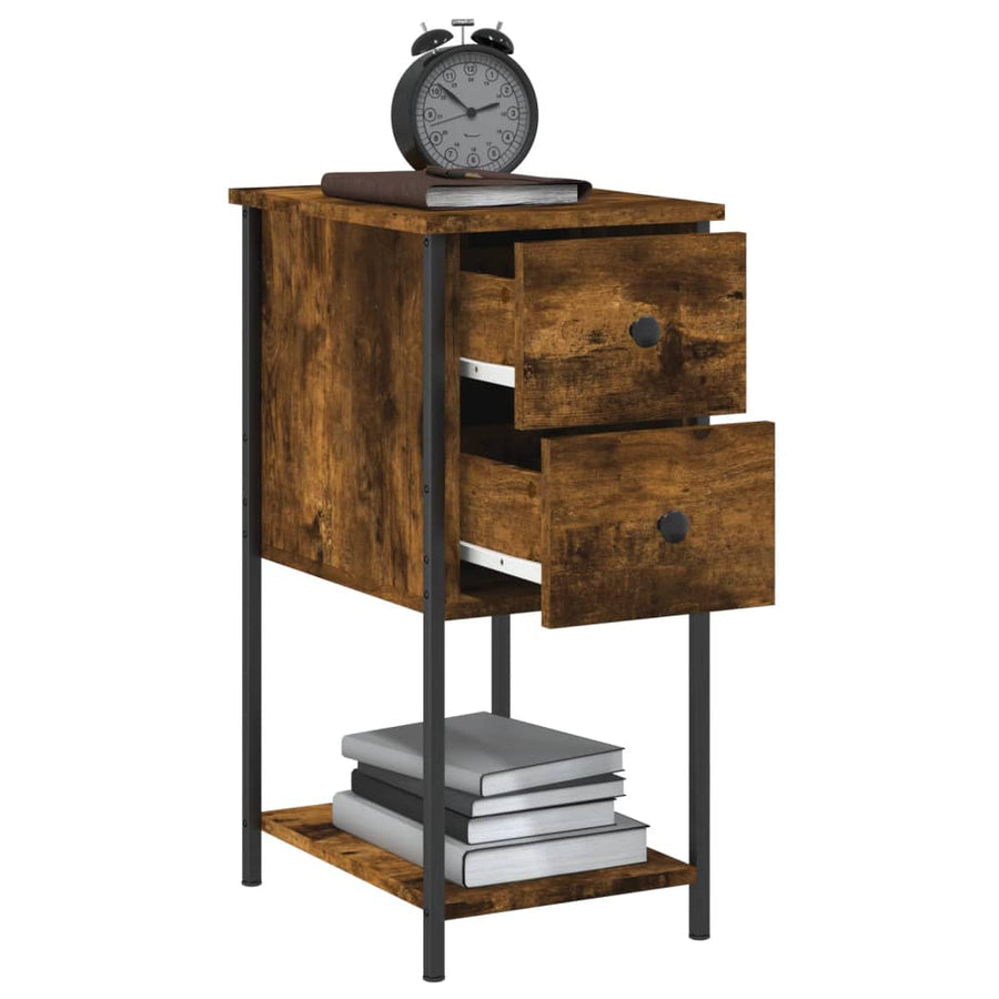 Nachtkastjes 2 St 32X42X70 Cm Bewerkt Hout Gerookt Eikenkleurig