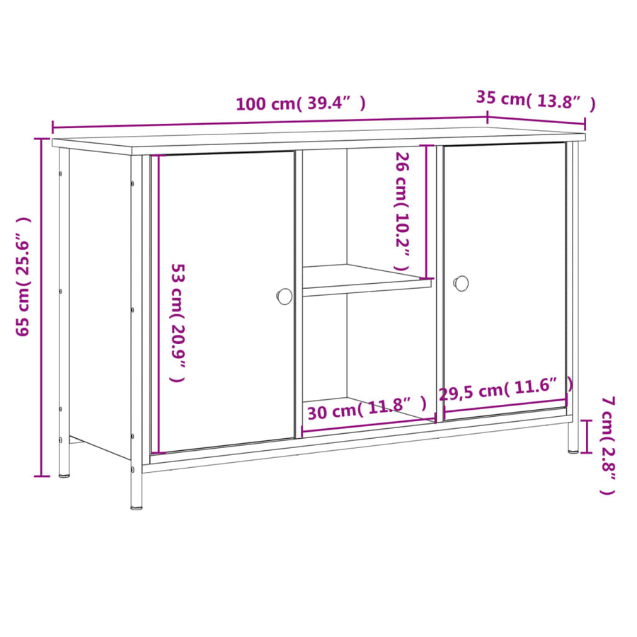 Tv-Meubel 00X35X65 Cm Bewerkt Hout Kleurig Gerookt eiken