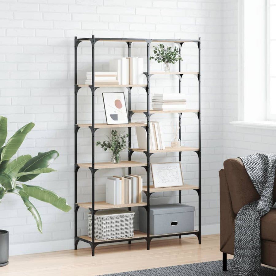 Boekenrek 100X32X170 Cm Bewerkt Hout En Ijzer Kleur Sonoma eiken