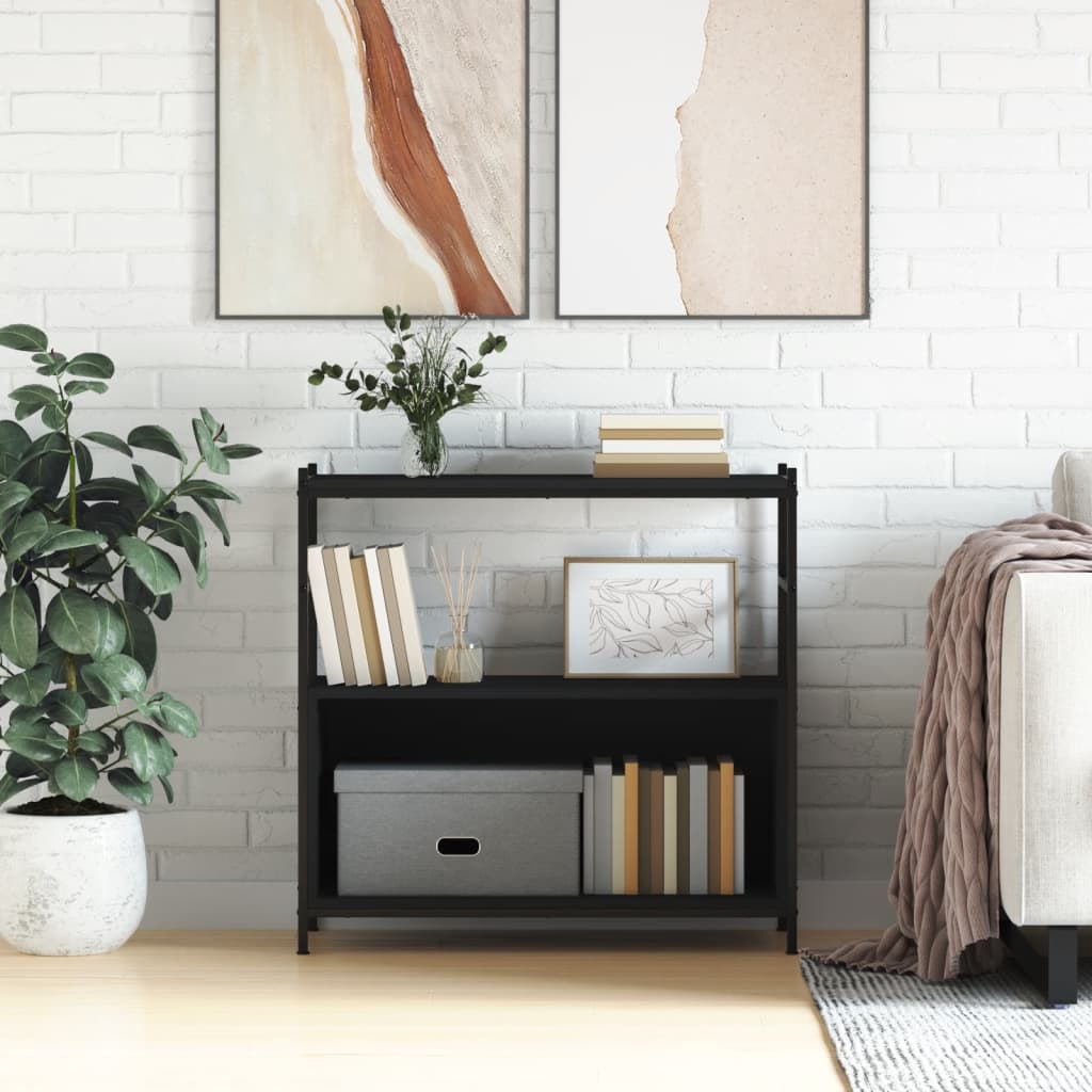 Boekenrek 80X30X78,5 Cm Bewerkt Hout En Ijzer 80 x 30 x 78.5 cm Zwart