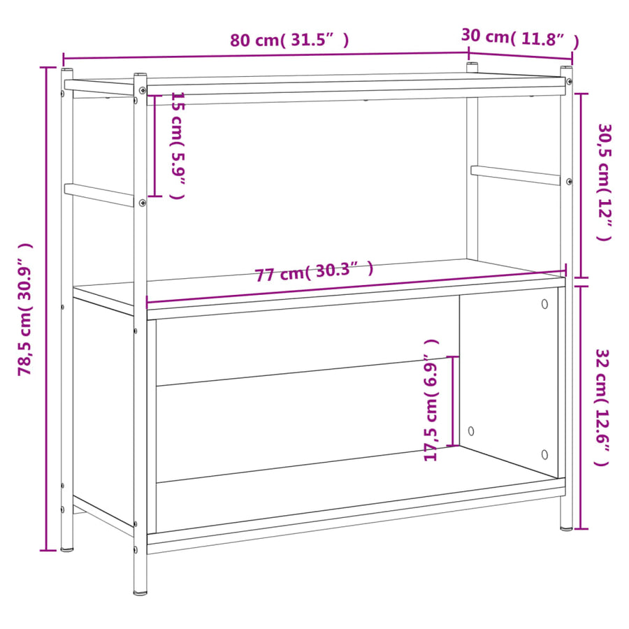Boekenrek 80X30X78,5 Cm Bewerkt Hout En Ijzer Sonoma Eikenkleur