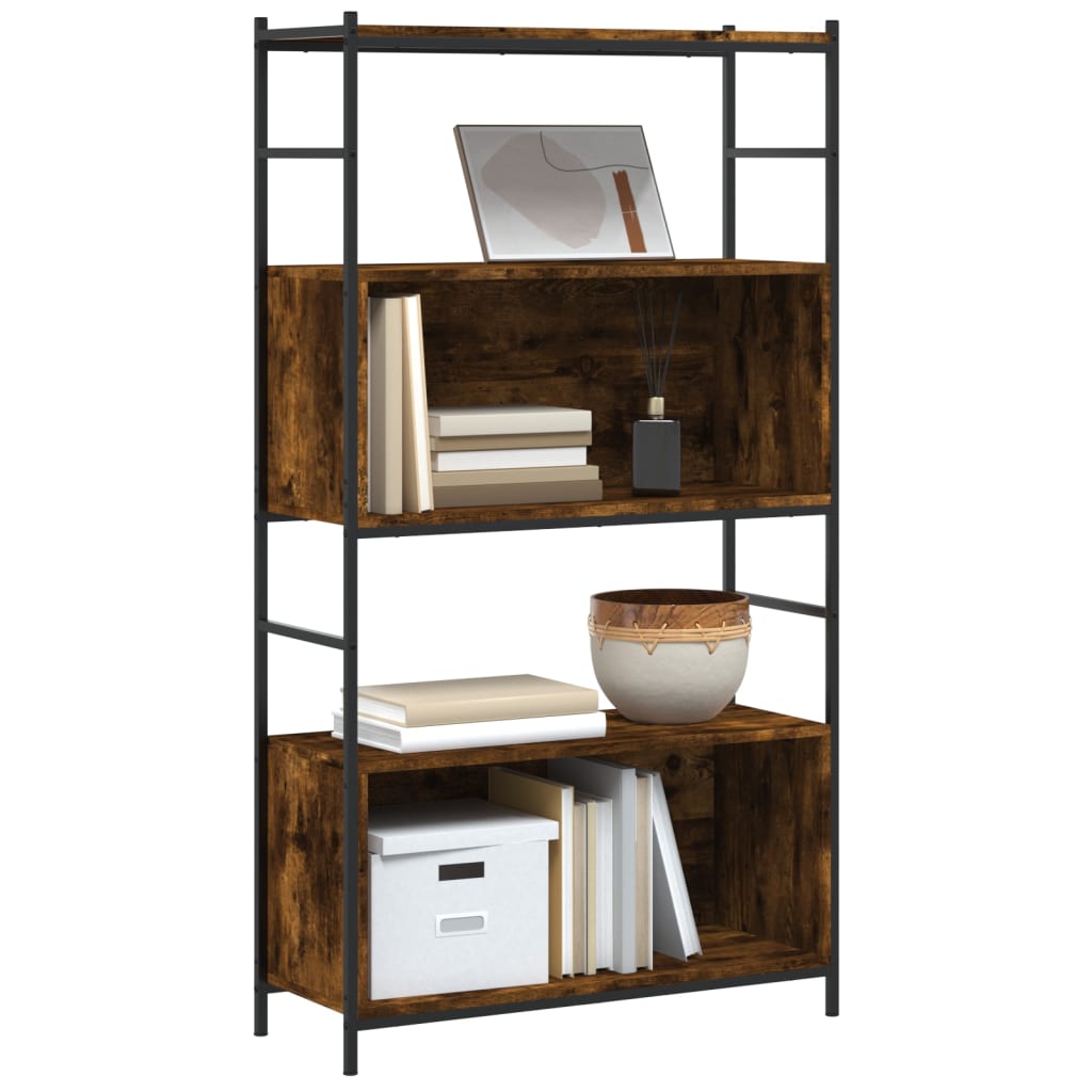Boekenrek 80x30x145,5 cm bewerkt hout en ijzer gerookt eiken