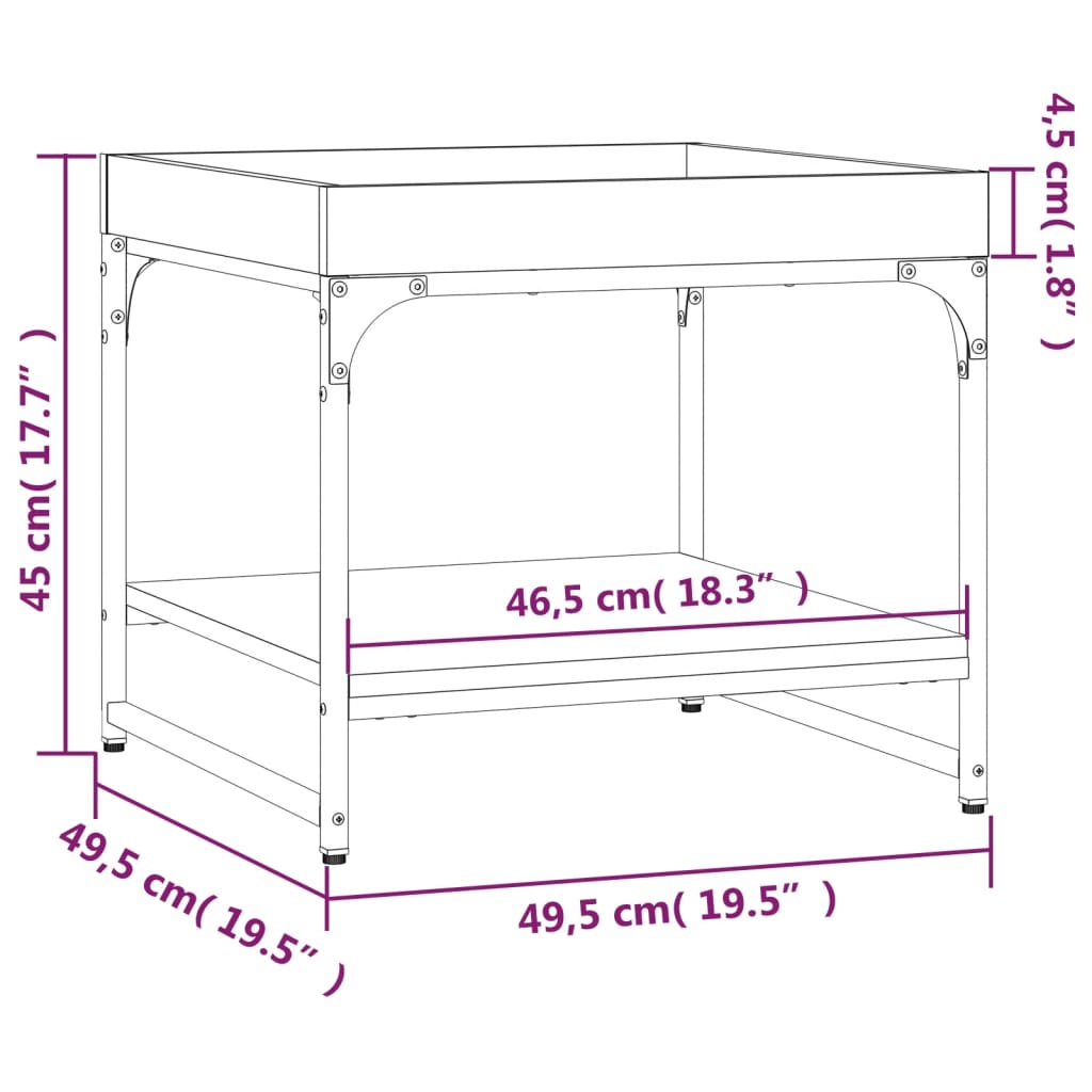 Salontafel 49,5X49,5X45 Cm Bewerkt Hout Kleurig 49.5 x 49.5 x 45 cm Gerookt eiken