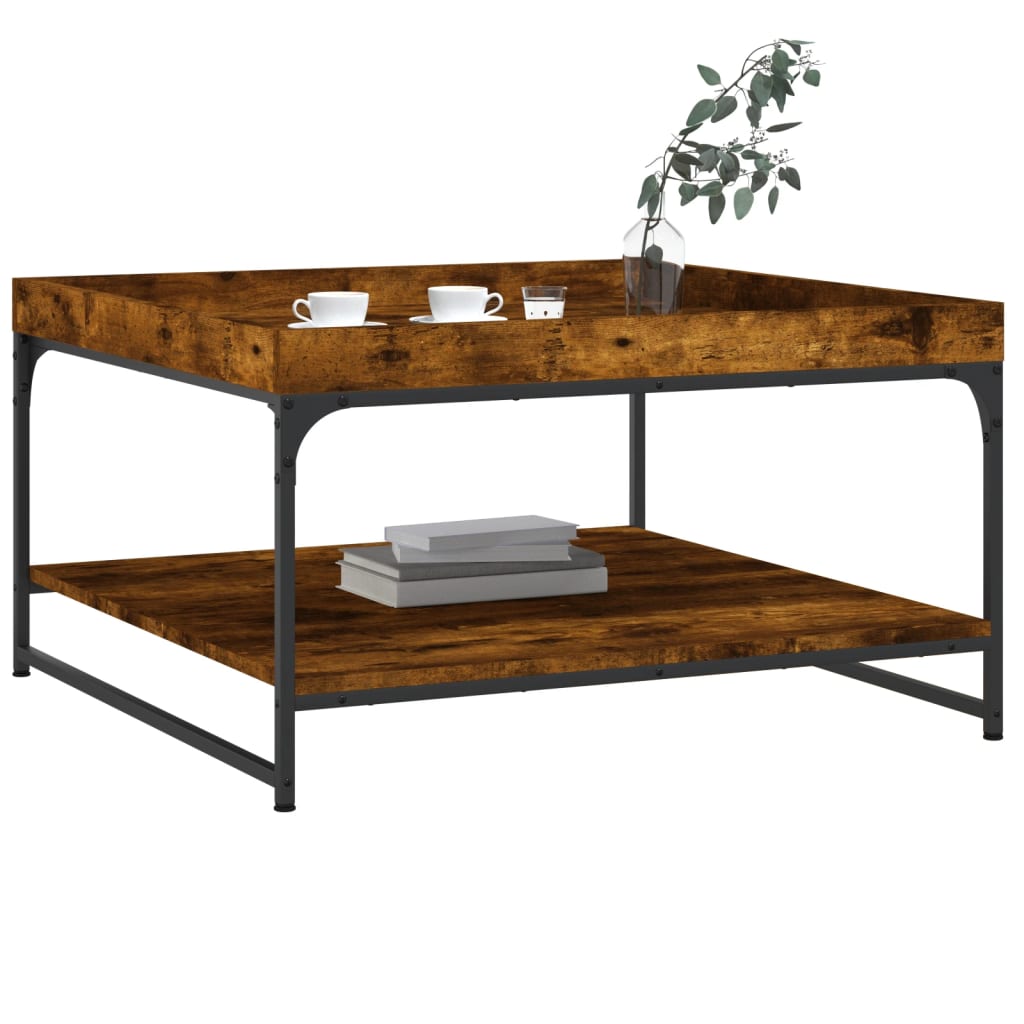 Salontafel Bewerkt Hout En Ijzer Kleur 80 x 80 x 45 cm Gerookt eiken
