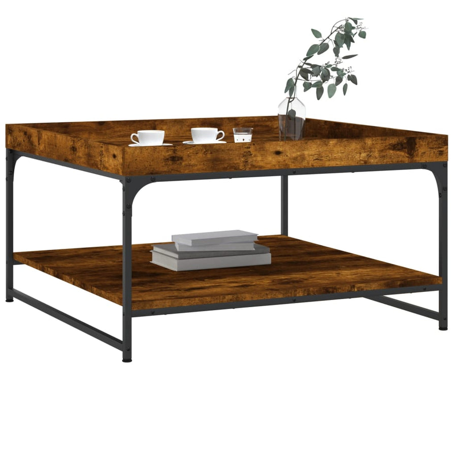 Salontafel Bewerkt Hout En Ijzer Kleur 80 x 80 x 45 cm Gerookt eiken
