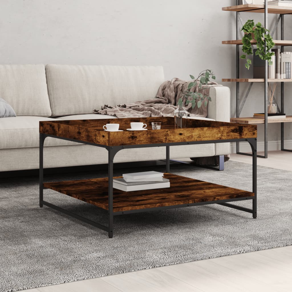 Salontafel Bewerkt Hout En Ijzer Kleur 80 x 80 x 45 cm Gerookt eiken