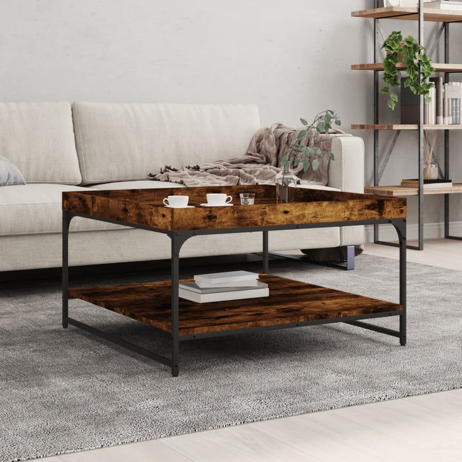 Salontafel Bewerkt Hout En Ijzer Kleur 80 x 80 x 45 cm Gerookt eiken