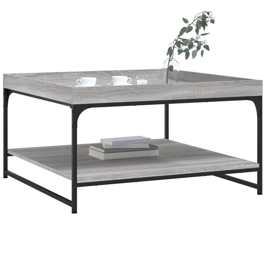 Salontafel Bewerkt Hout En Ijzer Eiken 80 x 80 x 45 cm Grijs sonoma