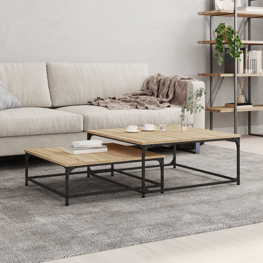 2-Delige Tafeltjesset Bewerkt Hout Kleurig Sonoma eiken