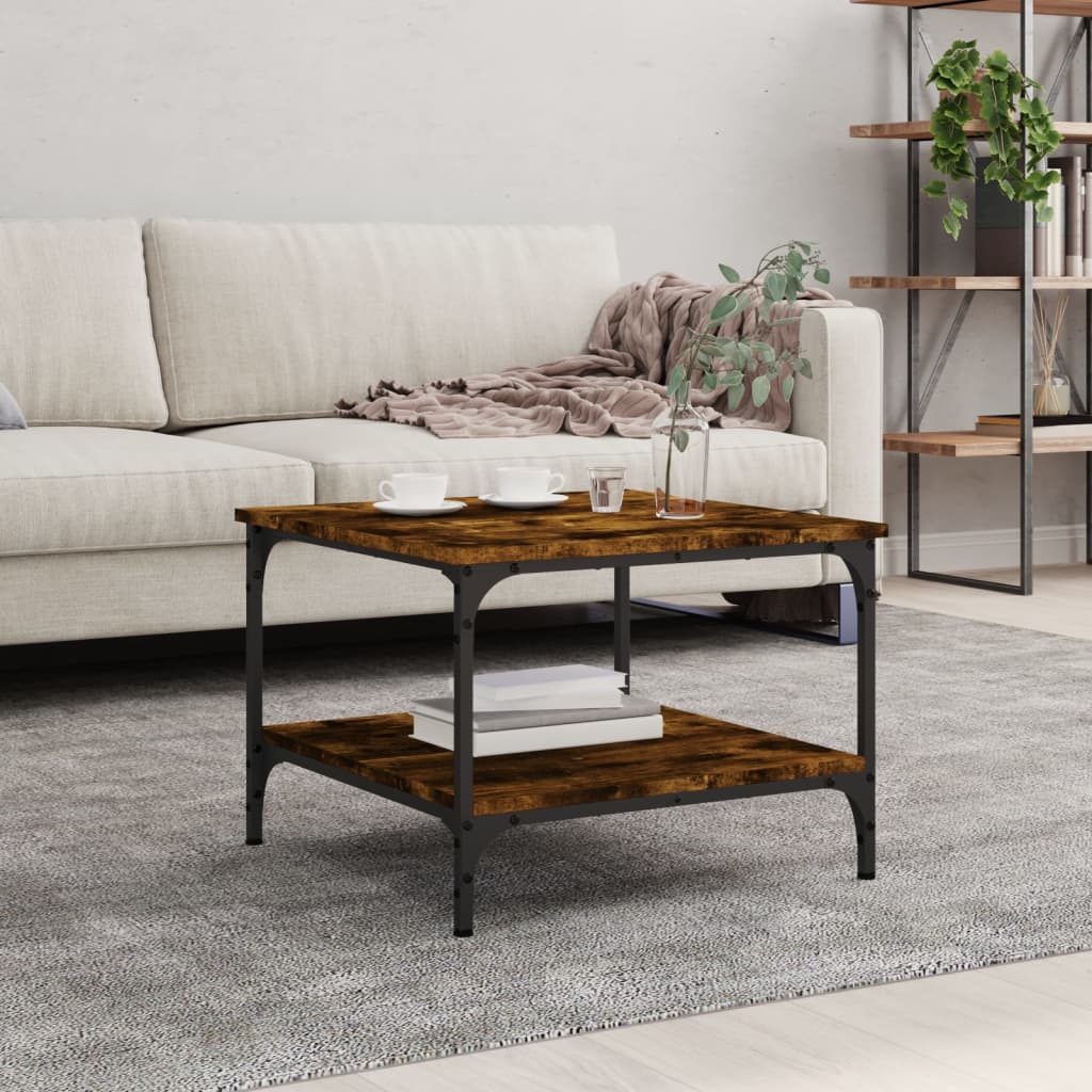 Salontafel Bewerkt Hout Kleurig 55 x 55 x 40 cm Gerookt eiken